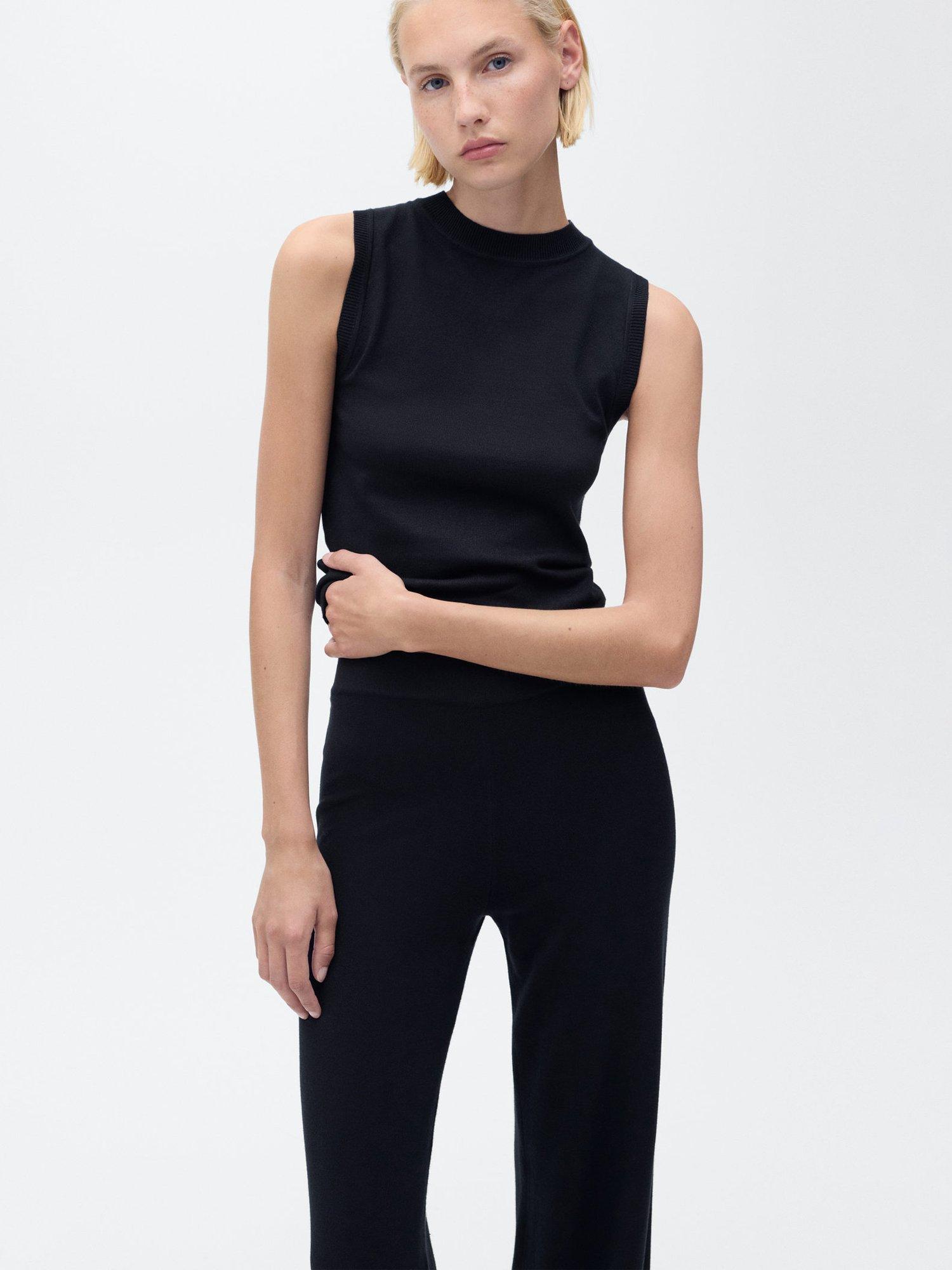 Product image 6 of 9, which shows Mango Almibi Fine Knit Wide Leg Trousers, Navy, L