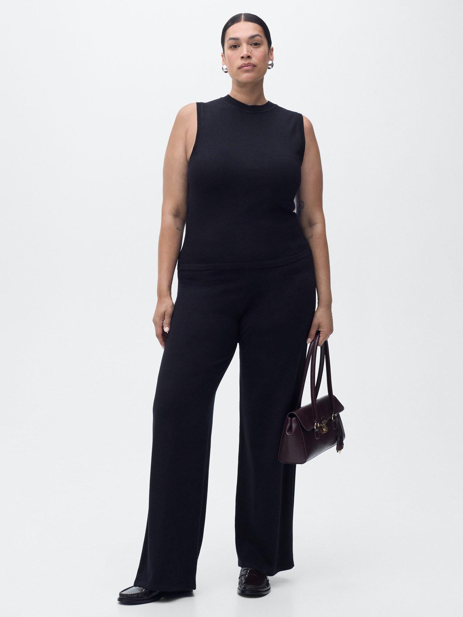 Product image 8 of 9, which shows Mango Almibi Fine Knit Wide Leg Trousers, Navy, L