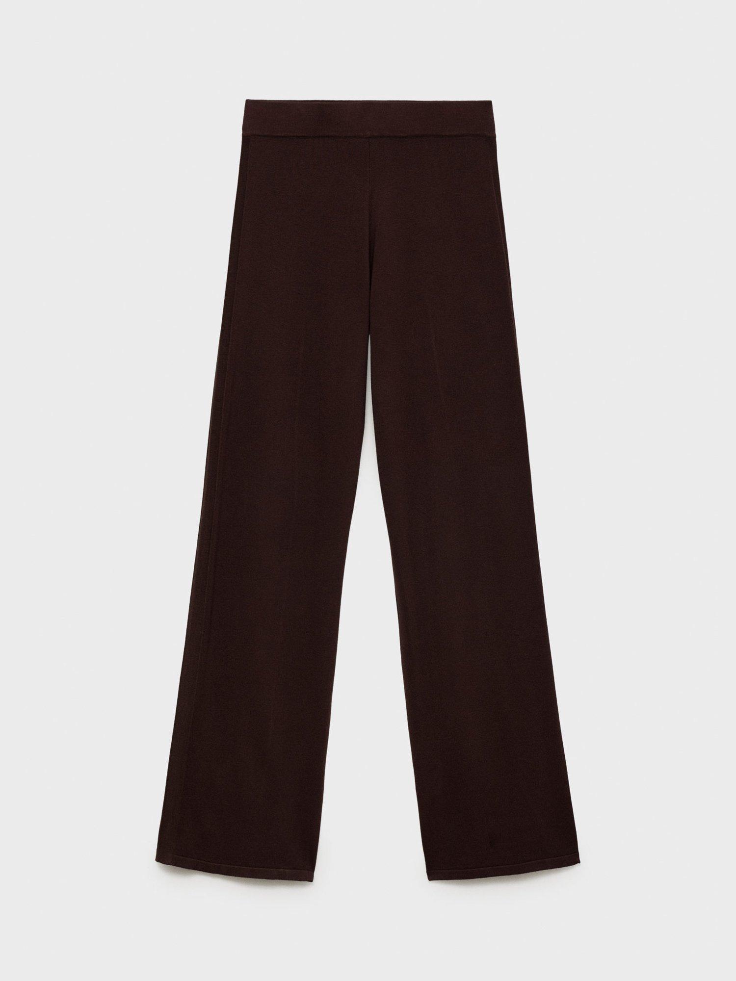 Product image 3 of 8, which shows Mango Almibi Knit Wide Leg Trousers, Dark Brown, 5XL