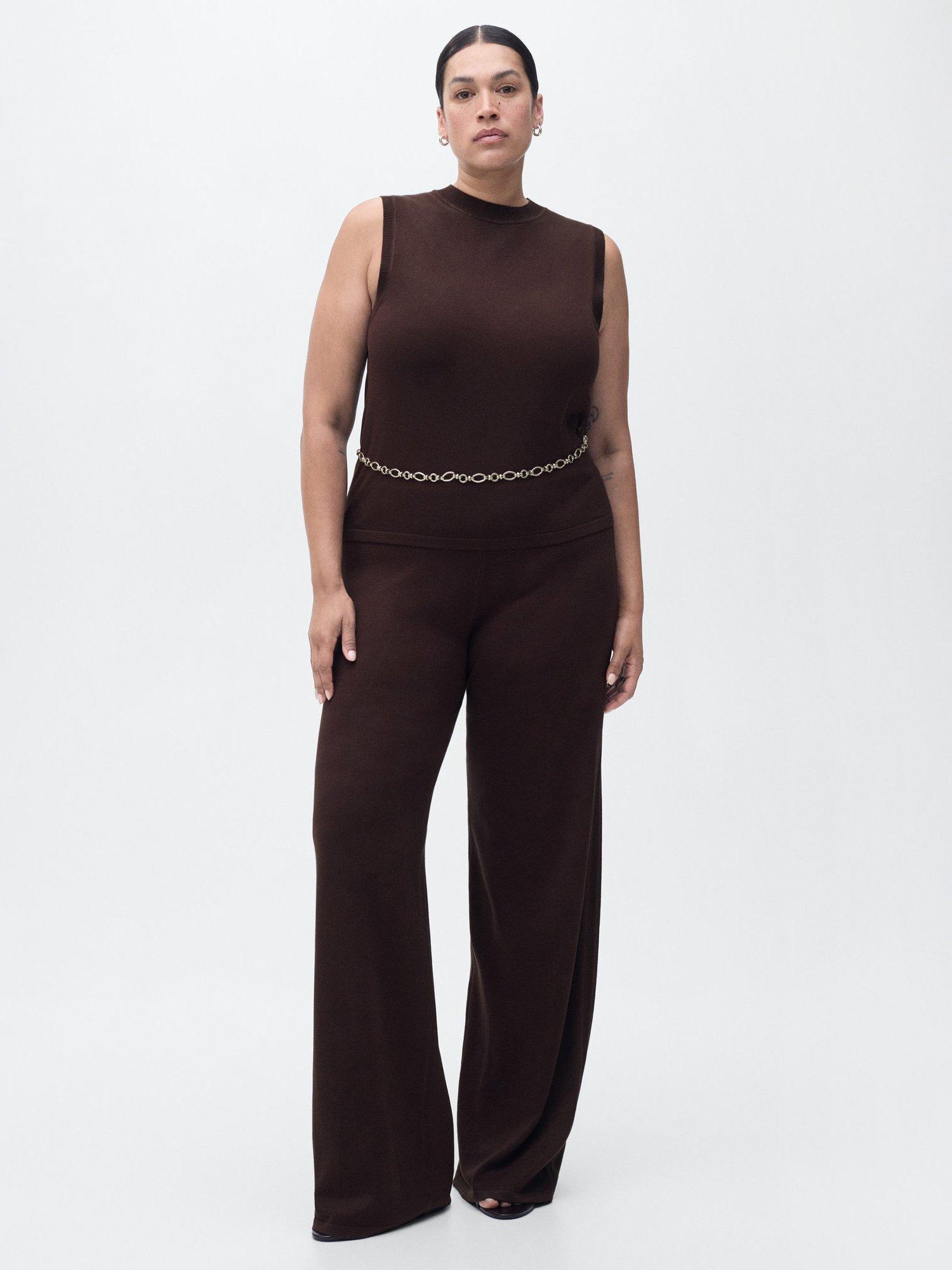 Product image 7 of 8, which shows Mango Almibi Knit Wide Leg Trousers, Dark Brown, 5XL