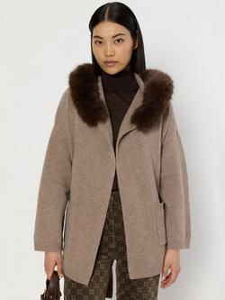 Gerard Darel Elo Faux Fur Neck Pure Cashmere Cardigan, Beige, Beige