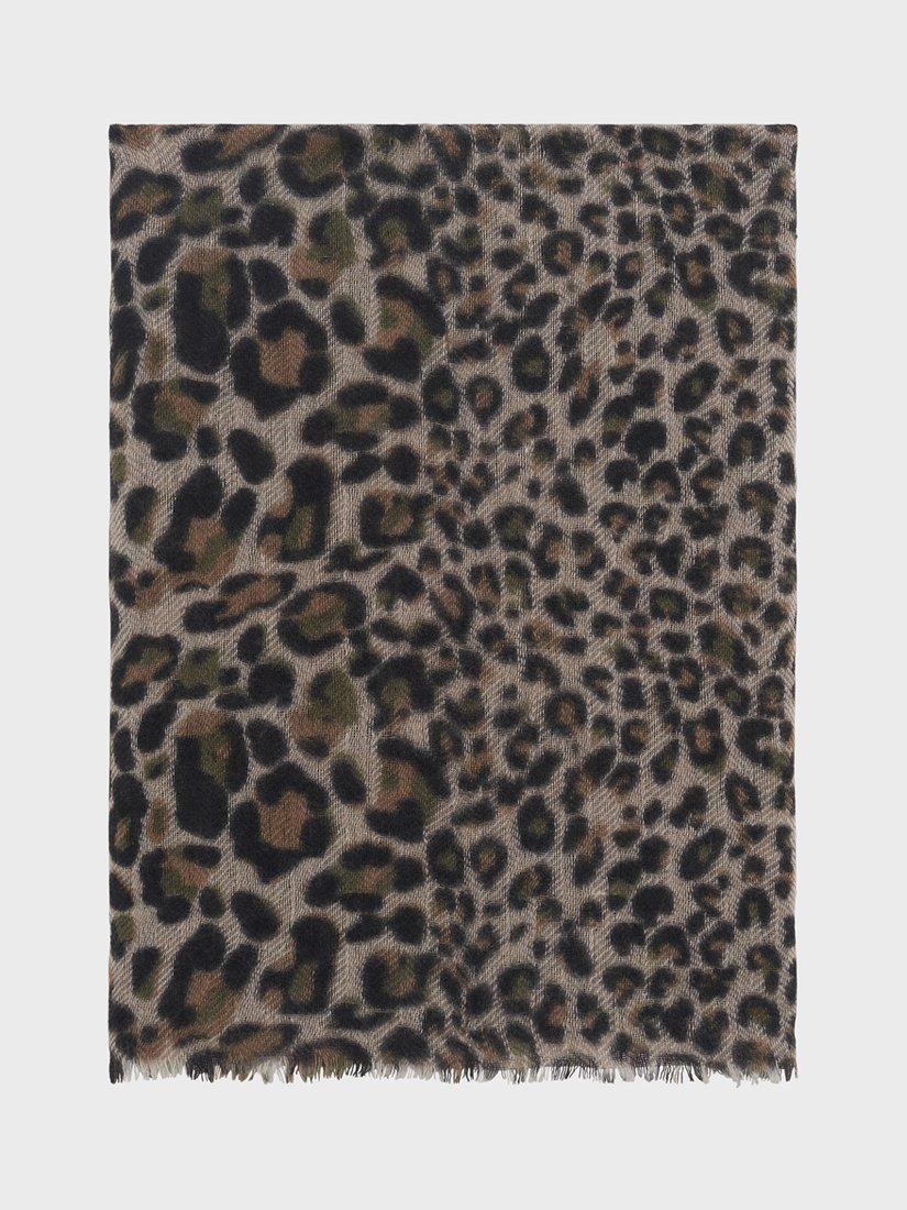 Product image 1 of 2, which shows Gerard Darel Rosalie Leopard Print Wool Rich Scarf, Green, One Size