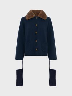 Gerard Darel Elena Faux Fur Collar Pure Cashmere Cardigan - view 2, Navy