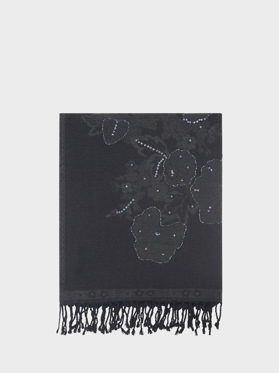 Product image 1 of 2, which shows Gerard Darel Rosetta Floral Print Wool Scarf, Black, One Size