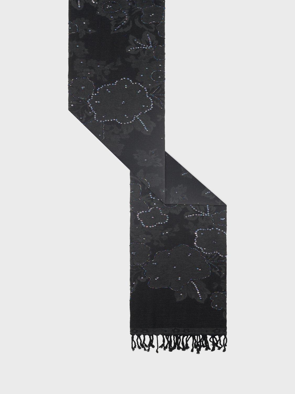 Product image 2 of 2, which shows Gerard Darel Rosetta Floral Print Wool Scarf, Black, One Size