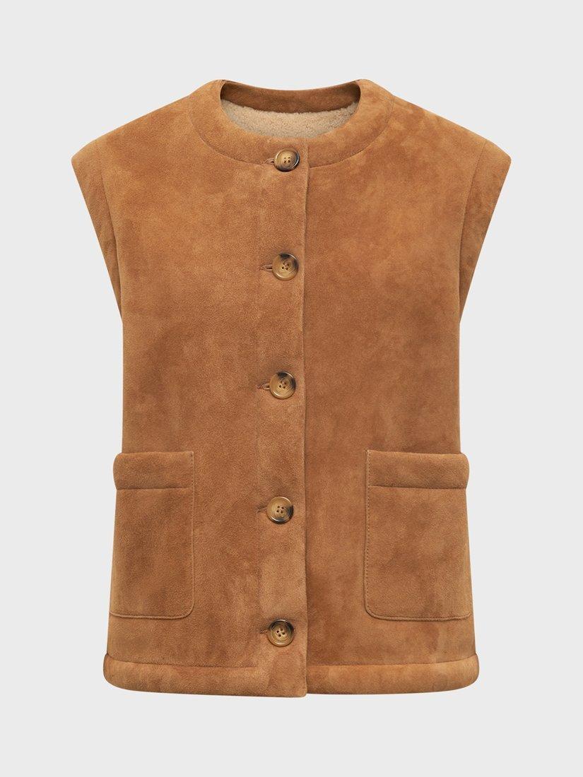 Product image 4 of 6, which shows Gerard Darel Melissa Leather Fur Gilet, Camel, 10