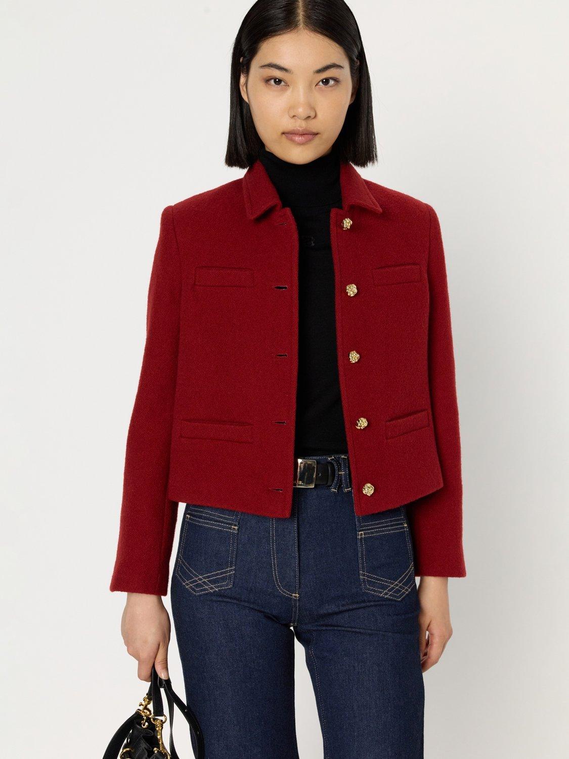 Product image 1 of 11, which shows Gerard Darel Nova Long Sleeve Wool Blazer Jacket, Red, 6