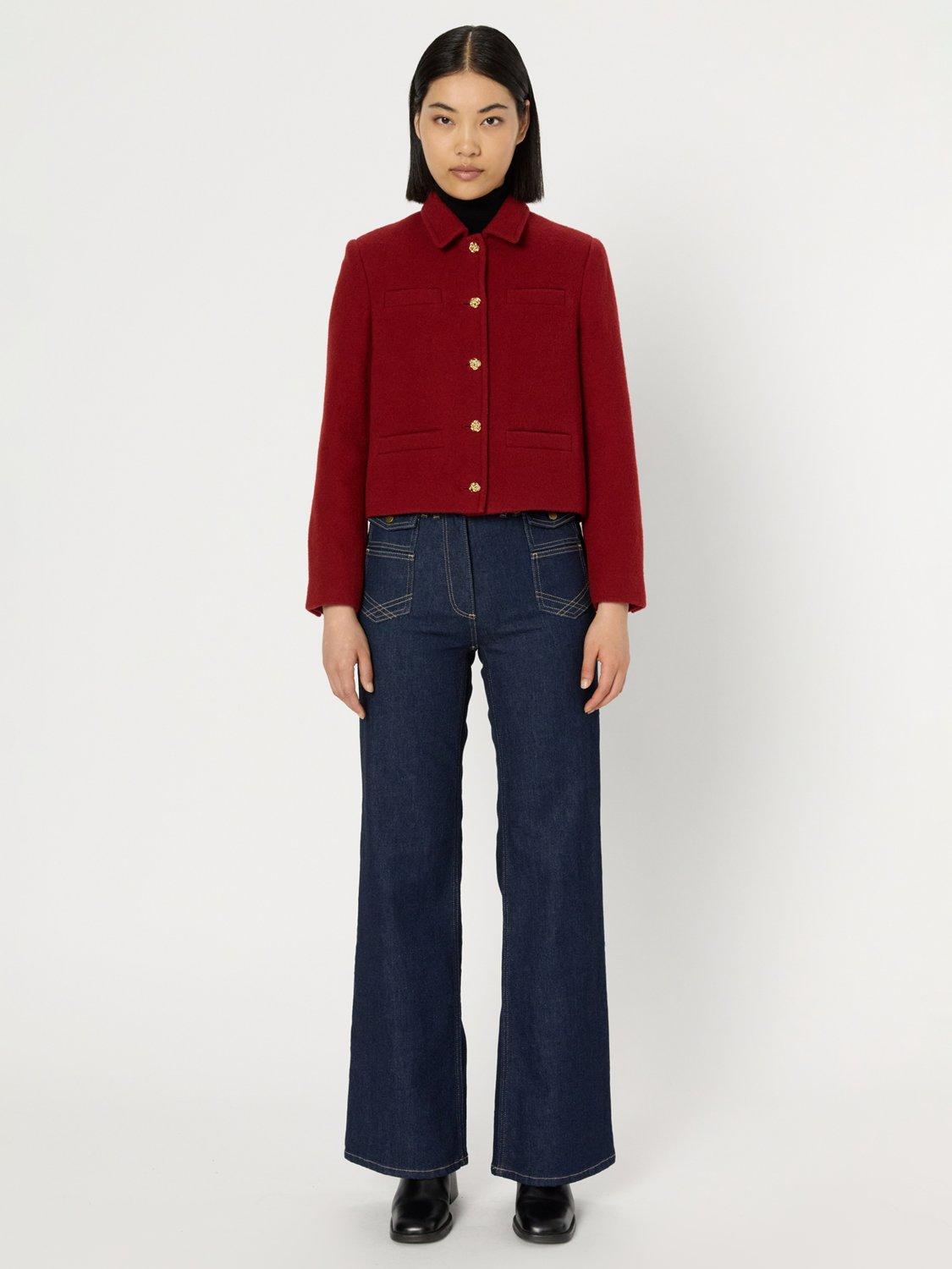 Product image 2 of 11, which shows Gerard Darel Nova Long Sleeve Wool Blazer Jacket, Red, 6