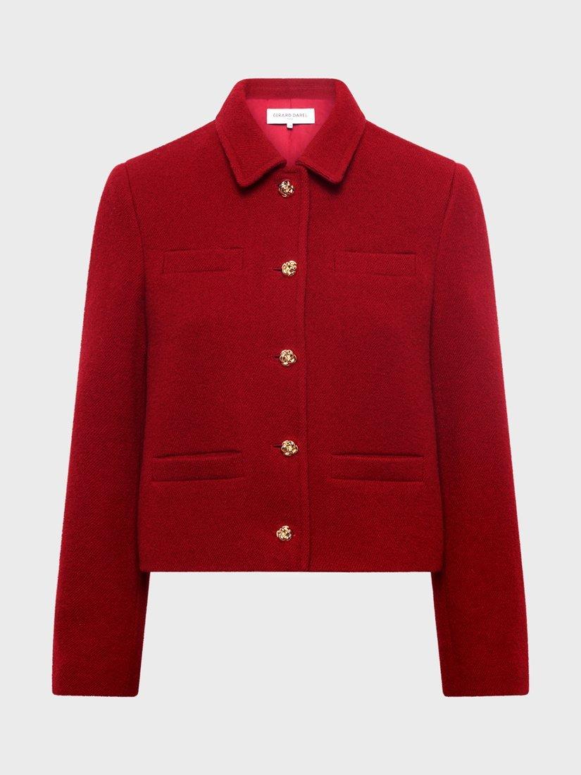 Product image 4 of 11, which shows Gerard Darel Nova Long Sleeve Wool Blazer Jacket, Red, 6