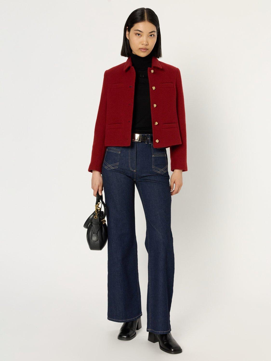 Product image 5 of 11, which shows Gerard Darel Nova Long Sleeve Wool Blazer Jacket, Red, 6