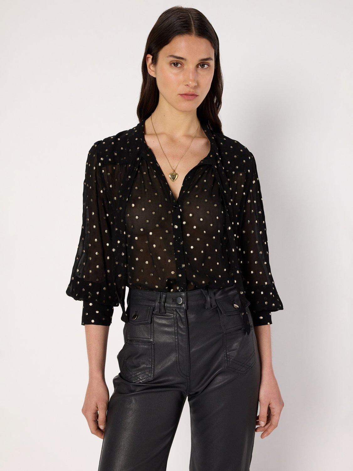 Product image 1 of 6, which shows Gerard Darel Andree Classic Polka Dot Blouse, Black, 10