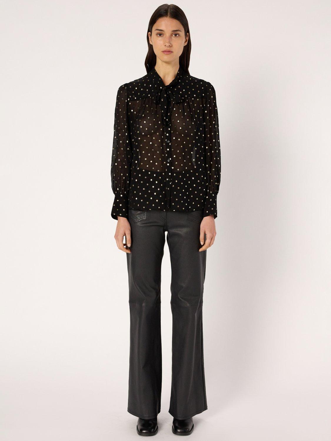 Product image 2 of 6, which shows Gerard Darel Andree Classic Polka Dot Blouse, Black, 10