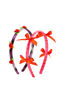 Stych Kids' Bow & Rose Headband, Pack of 2, Pink Dark, Pink Dark
