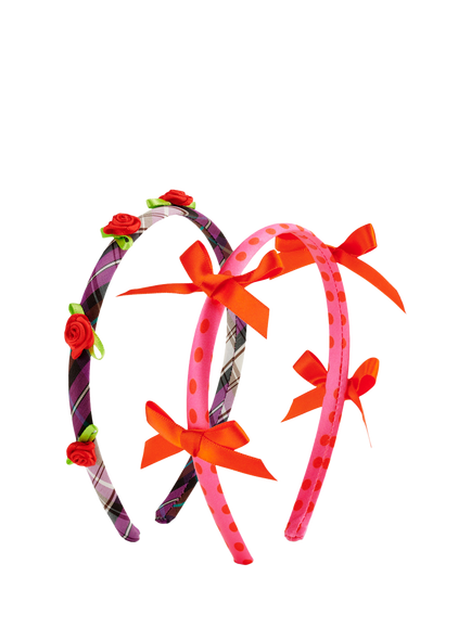 Stych Kids' Bow & Rose Headband, Pack of 2, Pink Dark, Pink Dark