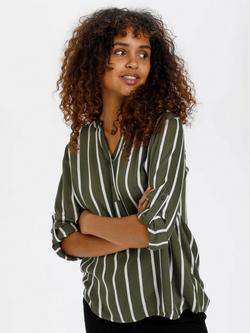 KAFFE Stridy Stripe Long Sleeve V Neck Blouse, Green/Multi
