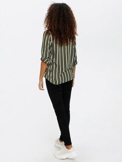 KAFFE Stridy Stripe Long Sleeve V Neck Blouse - view 2, Green/Multi