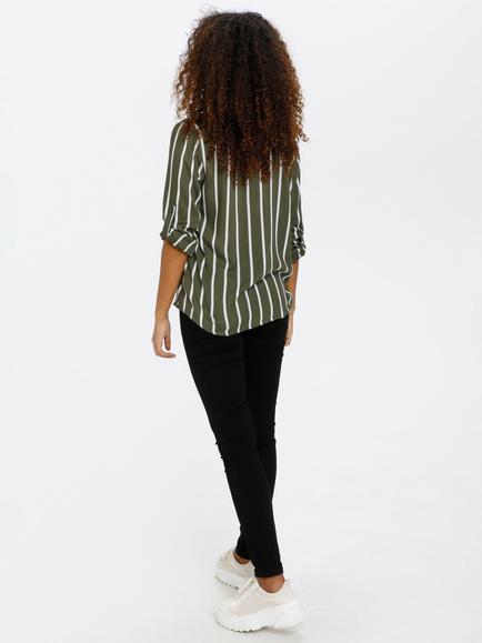 KAFFE Stridy Stripe Long Sleeve V Neck Blouse - view 2, Green/Multi