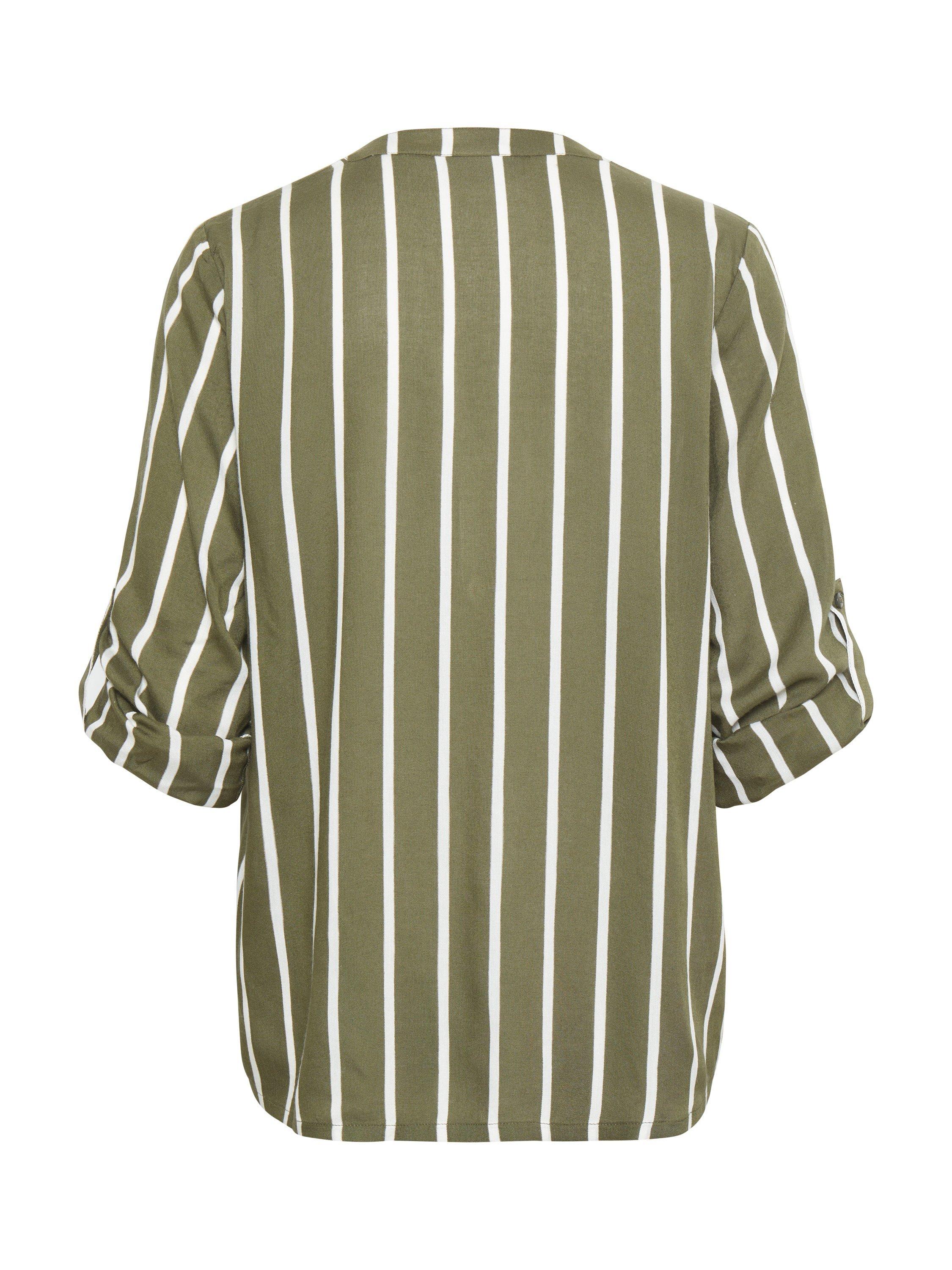 Product image 5 of 5, which shows KAFFE Stridy Stripe Long Sleeve V Neck Blouse, Green/Multi, 10