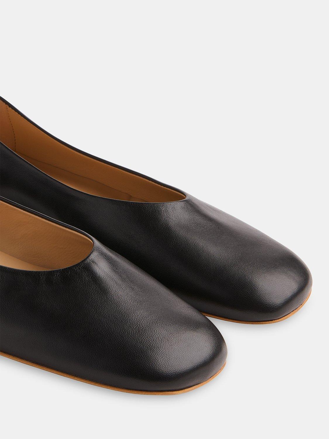 Product image 3 of 4, which shows Whistles Clean Leather Ballerina Pumps, Black, 3