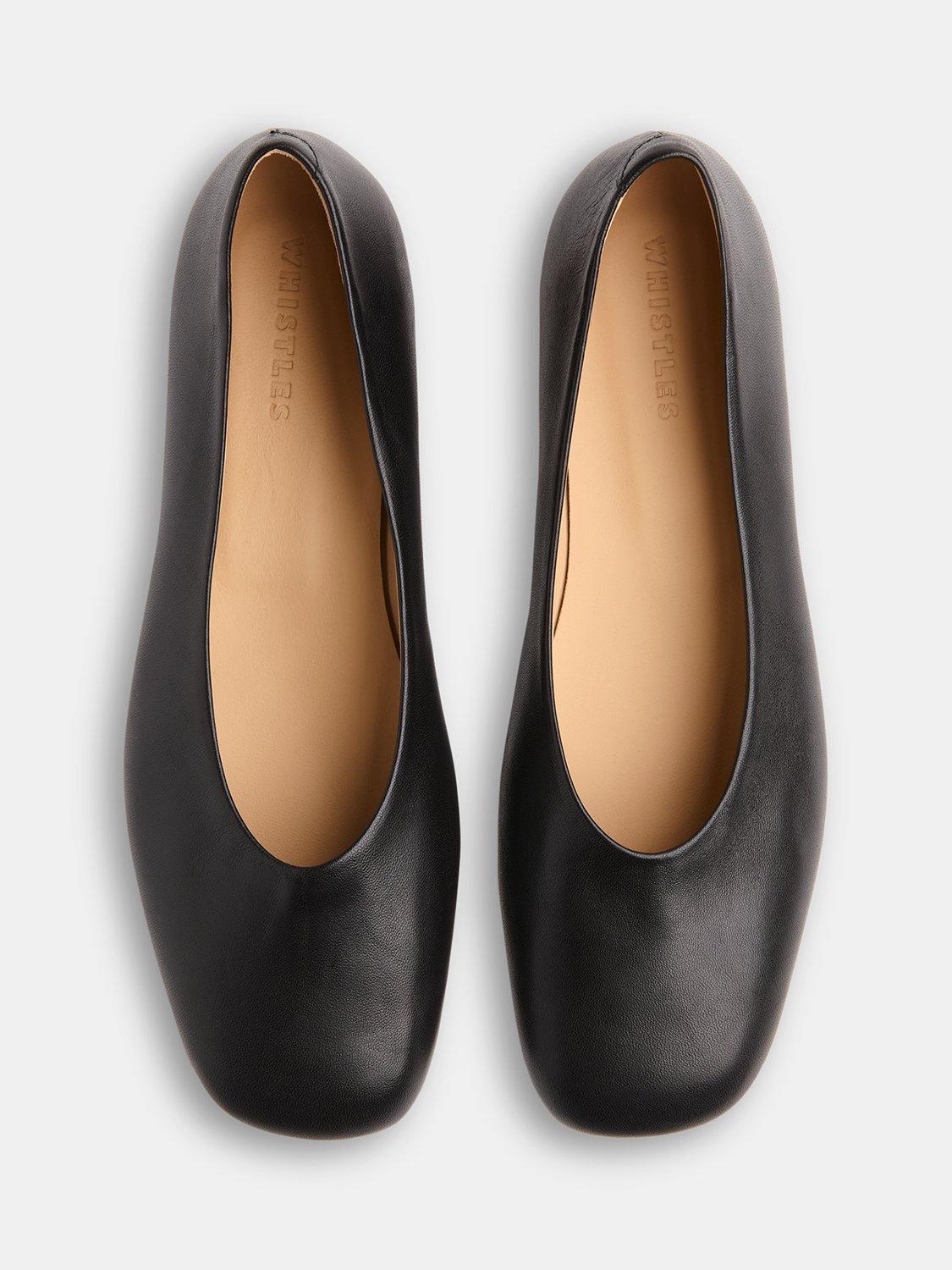 Product image 4 of 4, which shows Whistles Clean Leather Ballerina Pumps, Black, 3