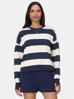 Sweaty Betty Post-Workout Cotton Crew Neck Sweatshirt, White/Navy