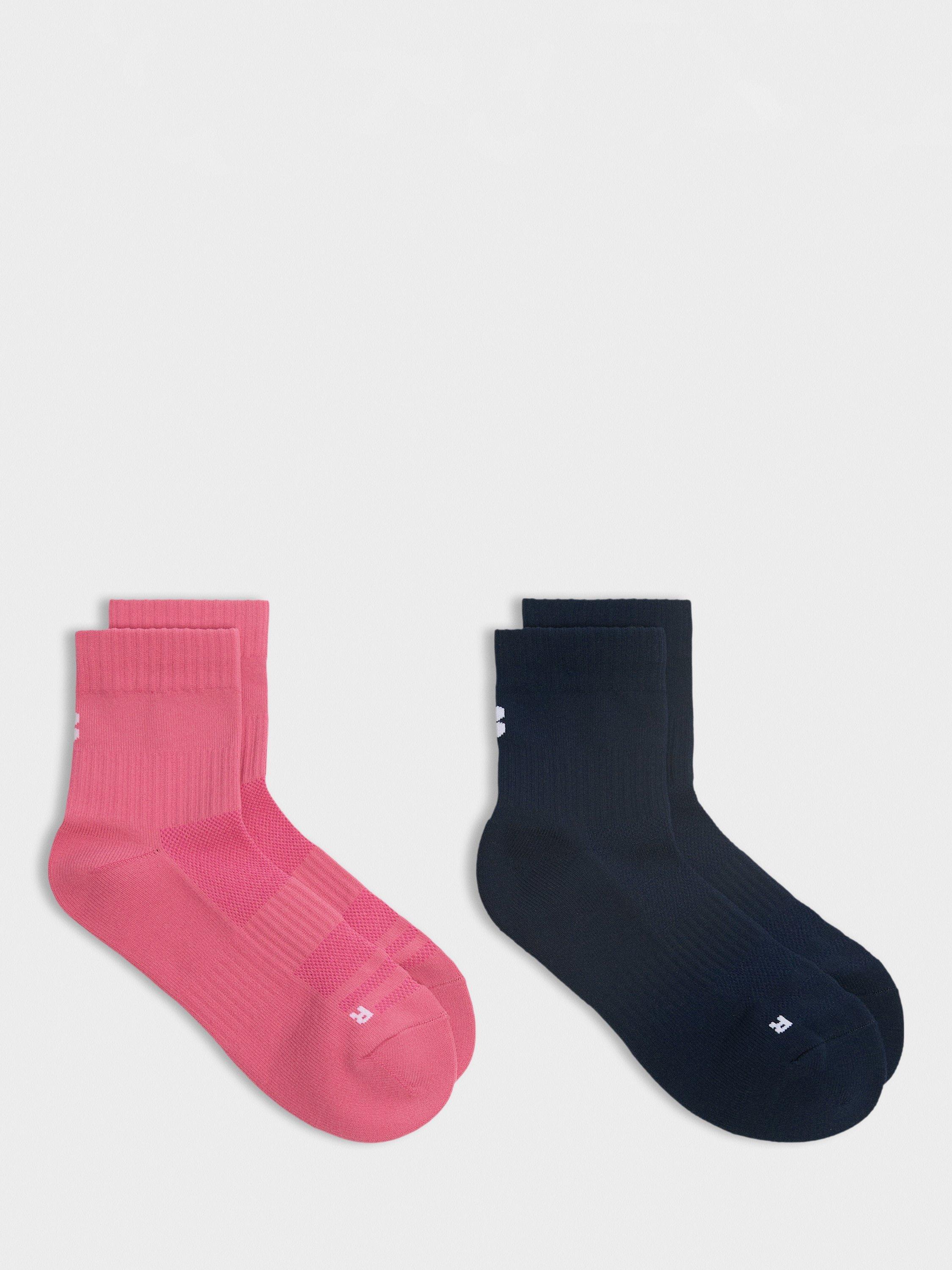 Product image 1 of 3, which shows Sweaty Betty Running Socks, Pack of 2, Lollipop Pink/Navy, 2-5