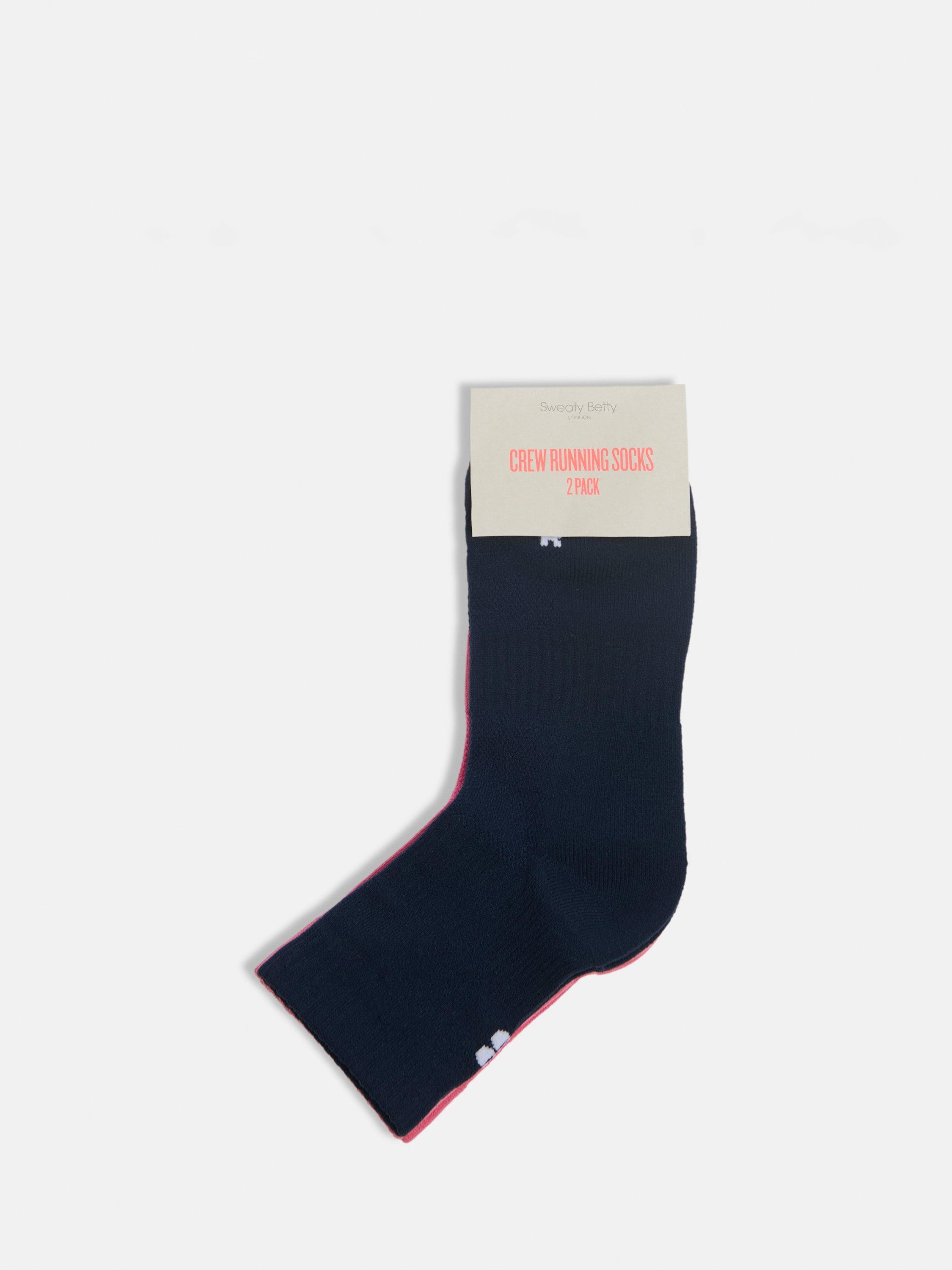 Product image 2 of 3, which shows Sweaty Betty Running Socks, Pack of 2, Lollipop Pink/Navy, 2-5