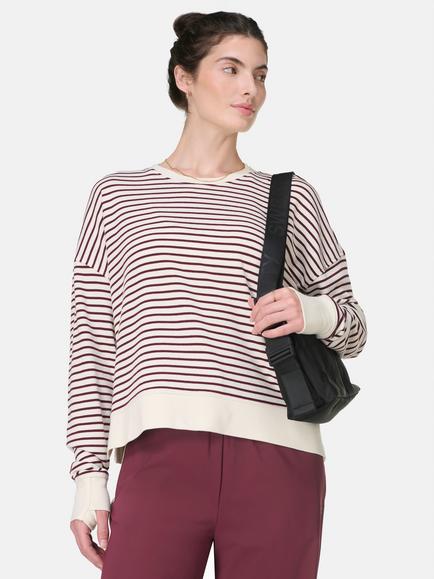 Sweaty Betty After Class Stripe Cropped Longline Sweatshirt - view 2, Lilywhite Garnet