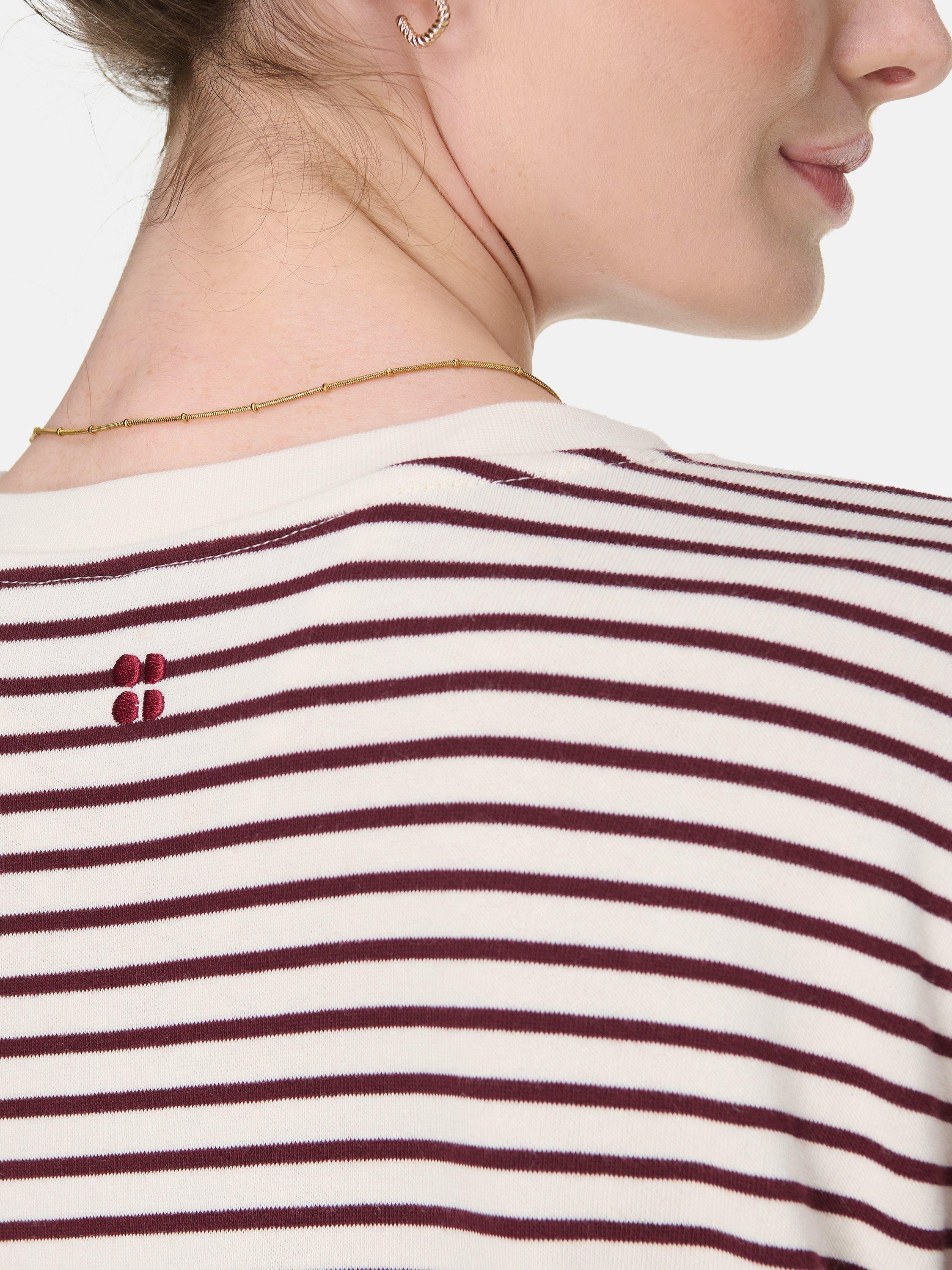 Product image 6 of 7, which shows Sweaty Betty After Class Stripe Cropped Longline Sweatshirt, Lilywhite Garnet, XXS