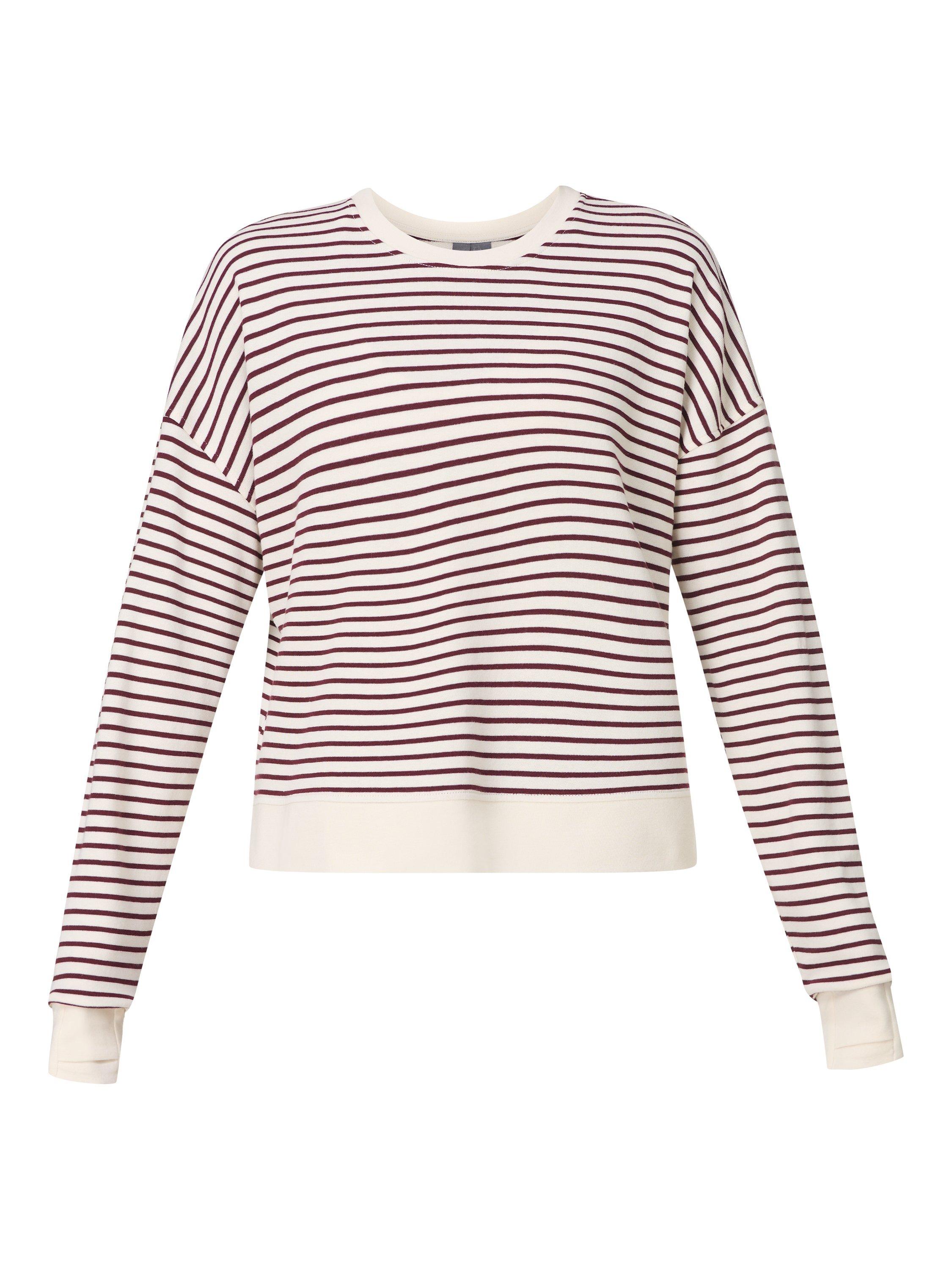 Product image 7 of 7, which shows Sweaty Betty After Class Stripe Cropped Longline Sweatshirt, Lilywhite Garnet, XXS
