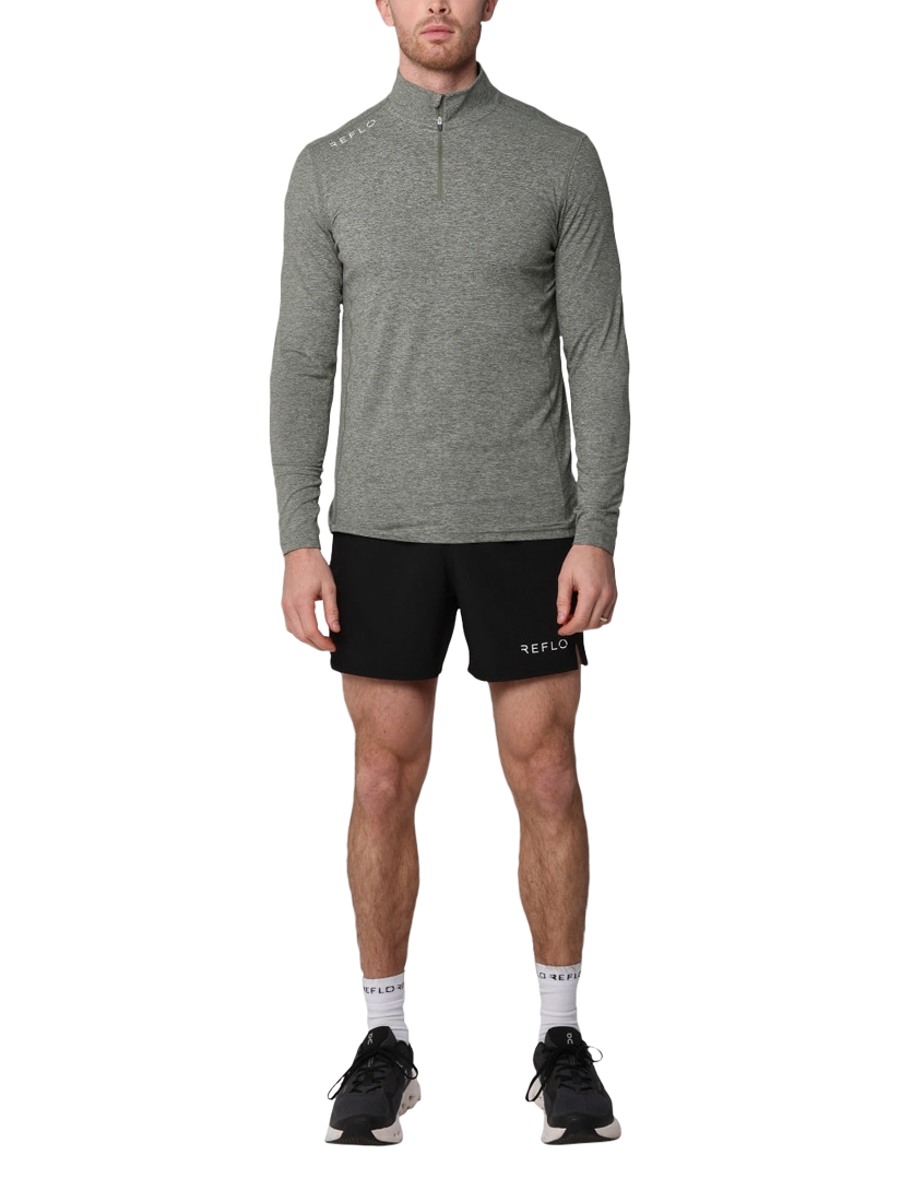 Product image 1 of 6, which shows REFLO Purus Long Sleeve Zip Neck Performance Midlayer Top, Pine Green Marl, XXL