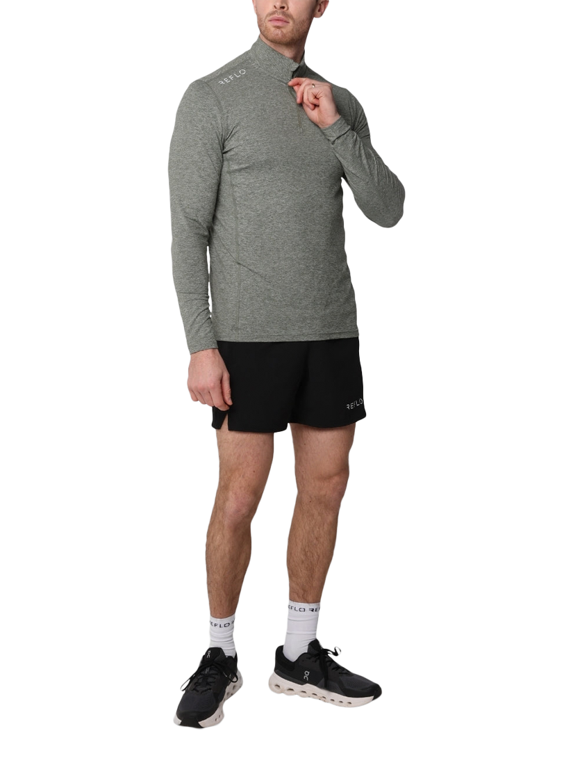 Product image 3 of 6, which shows REFLO Purus Long Sleeve Zip Neck Performance Midlayer Top, Pine Green Marl, XXL