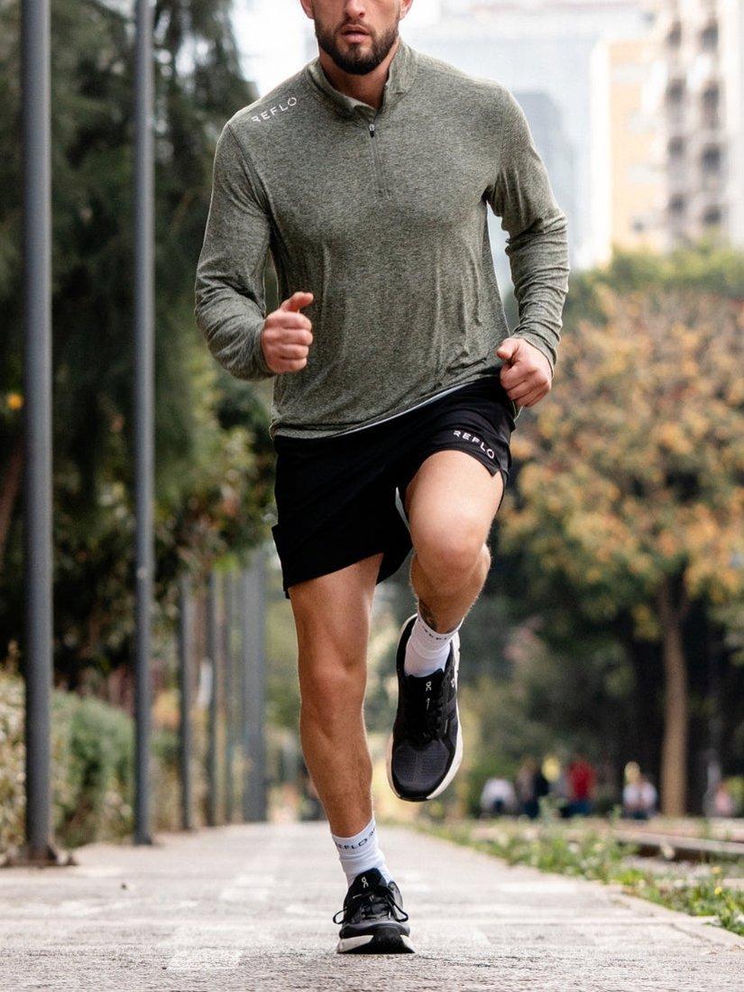 Product image 6 of 6, which shows REFLO Purus Long Sleeve Zip Neck Performance Midlayer Top, Pine Green Marl, XXL