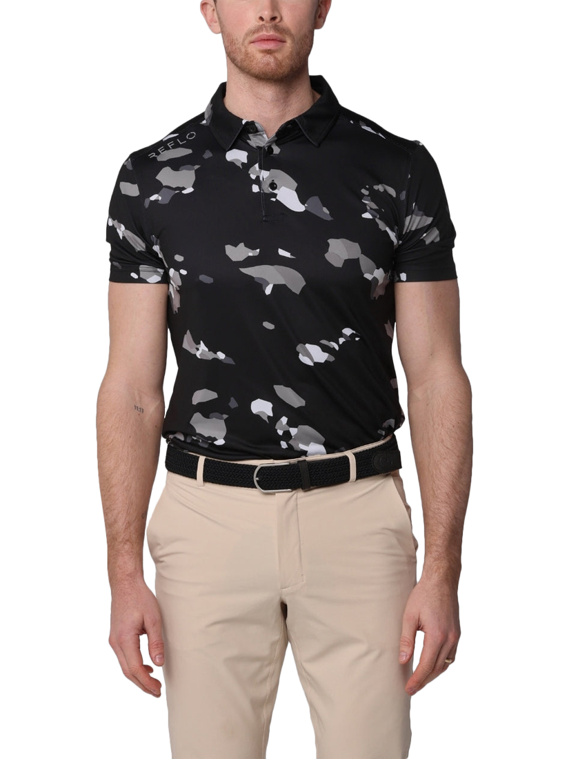 Product image 1 of 6, which shows REFLO Tagus Short Sleeve Recycled Polo Shirt, Black, S
