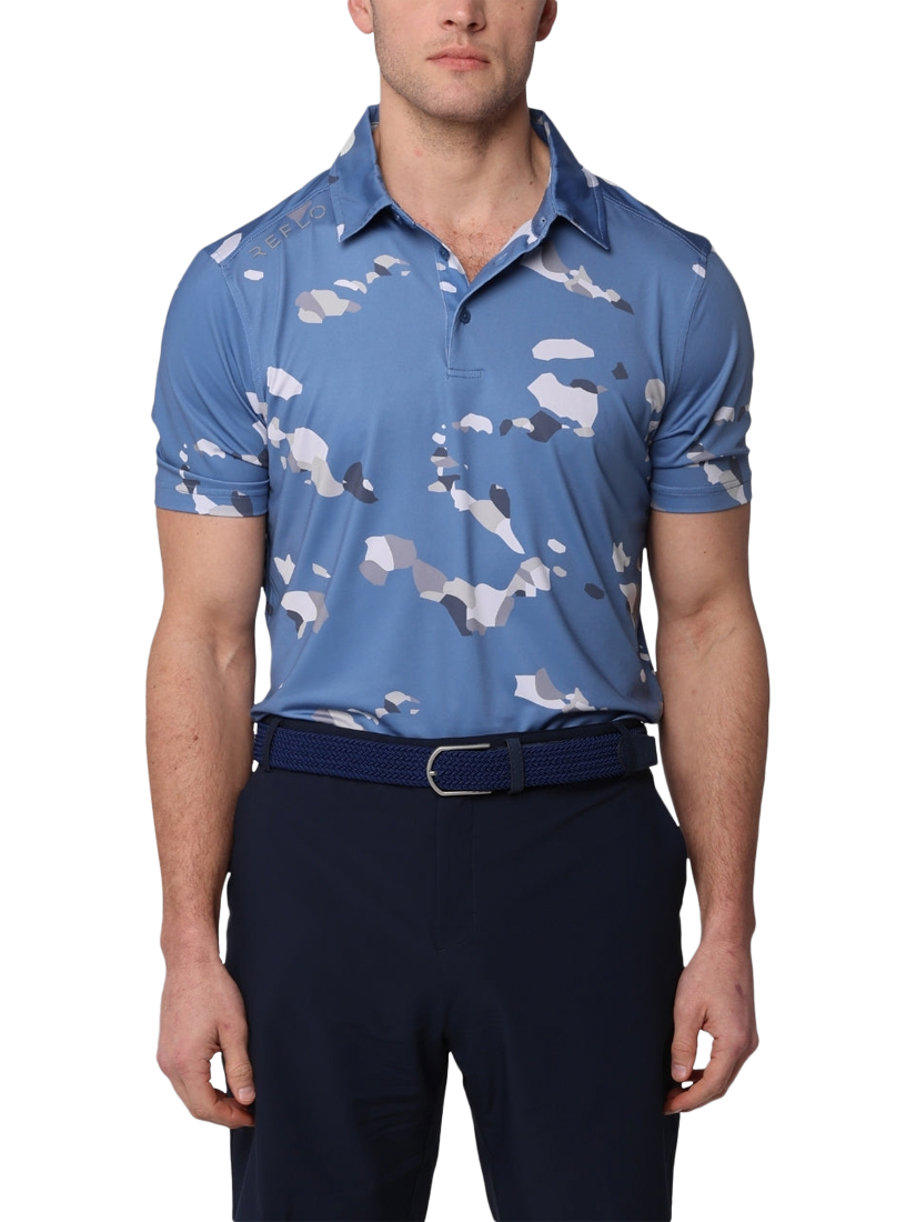 Product image 1 of 6, which shows REFLO Tagus Short Sleeve Recycled Polo Shirt, Coronet Blue/White, S