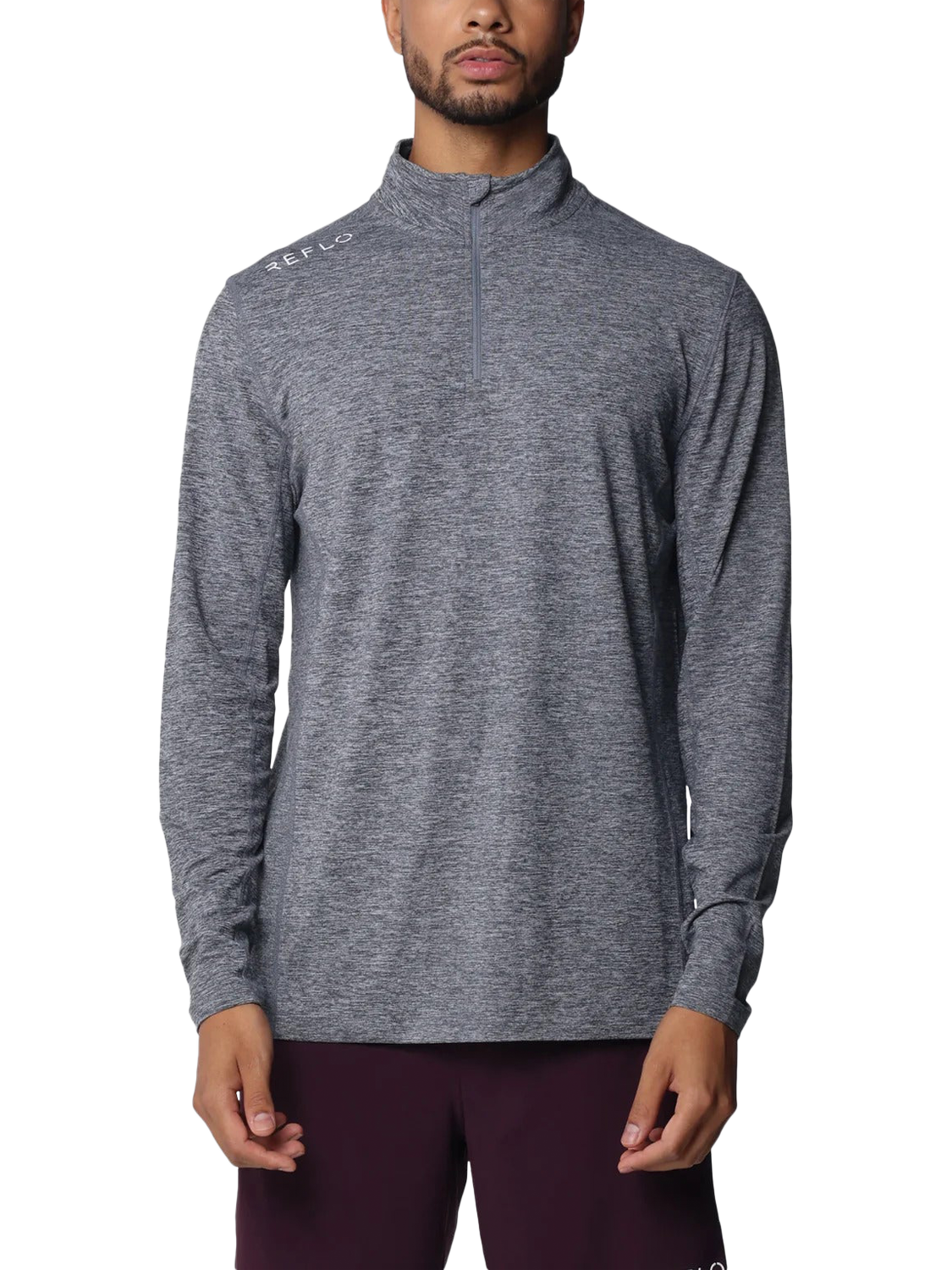 Product image 1 of 6, which shows REFLO Purus Long Sleeve Zip Neck Performance Midlayer Top, Caviar Marl, XS
