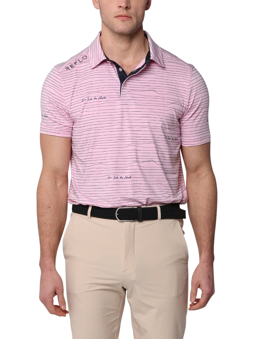 Product image 1 of 5, which shows REFLO Tagus Short Sleeve Recycled Polo Shirt, Chalk Pink, S