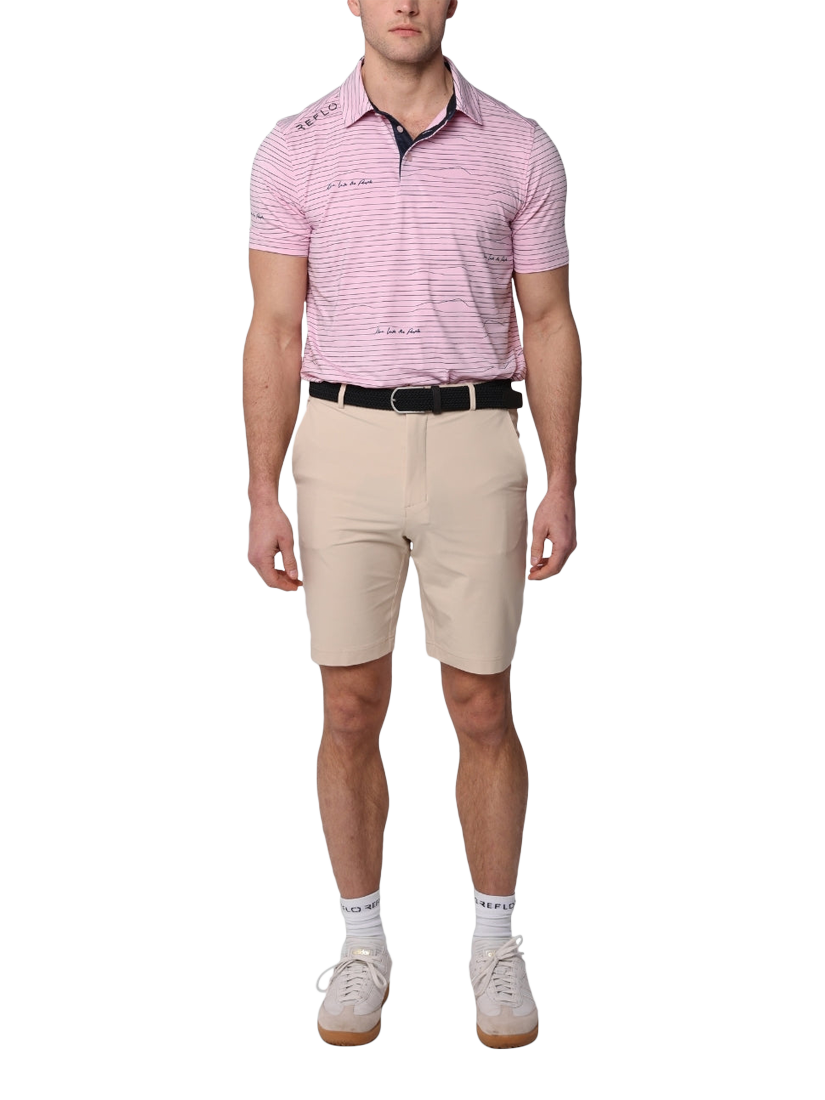 Product image 3 of 5, which shows REFLO Tagus Short Sleeve Recycled Polo Shirt, Chalk Pink, S