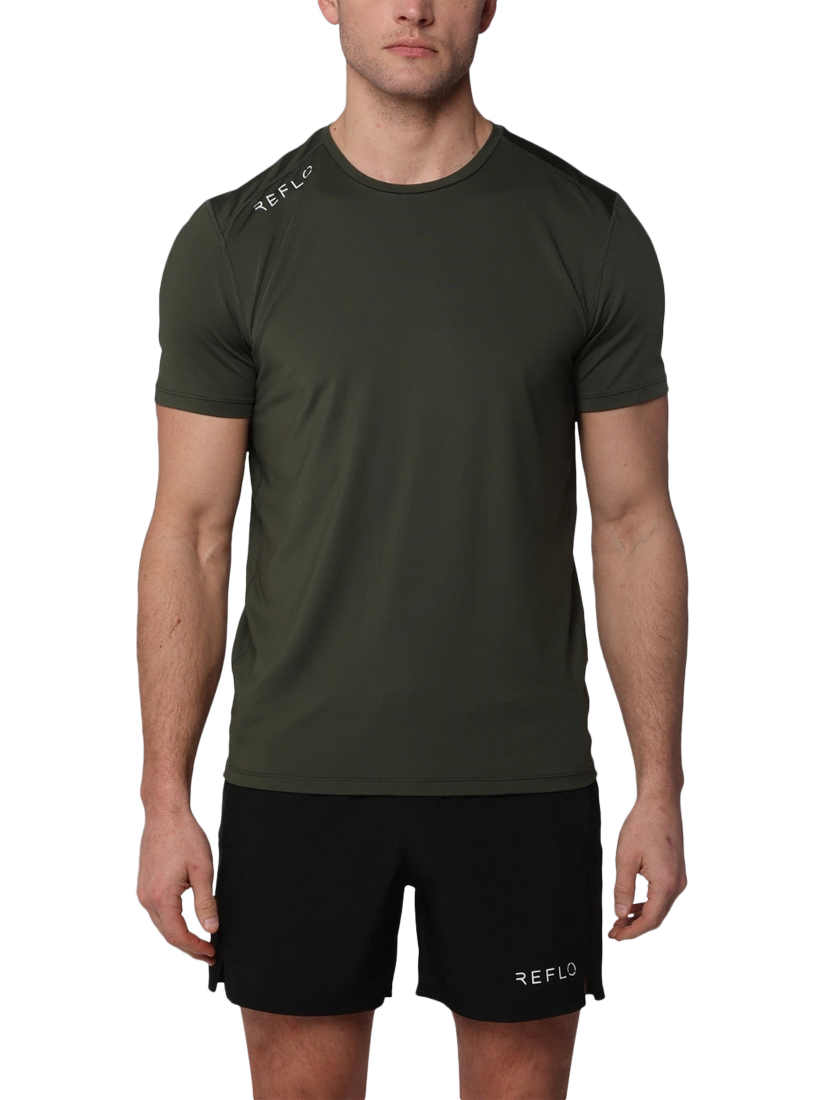 Product image 1 of 6, which shows REFLO Braan Solar Performance Recycled T-Shirt, Pine Green, S