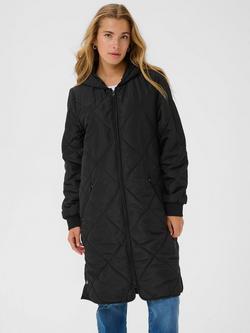 KAFFE KAtilli Quilted Longline Hooded Coat, Black