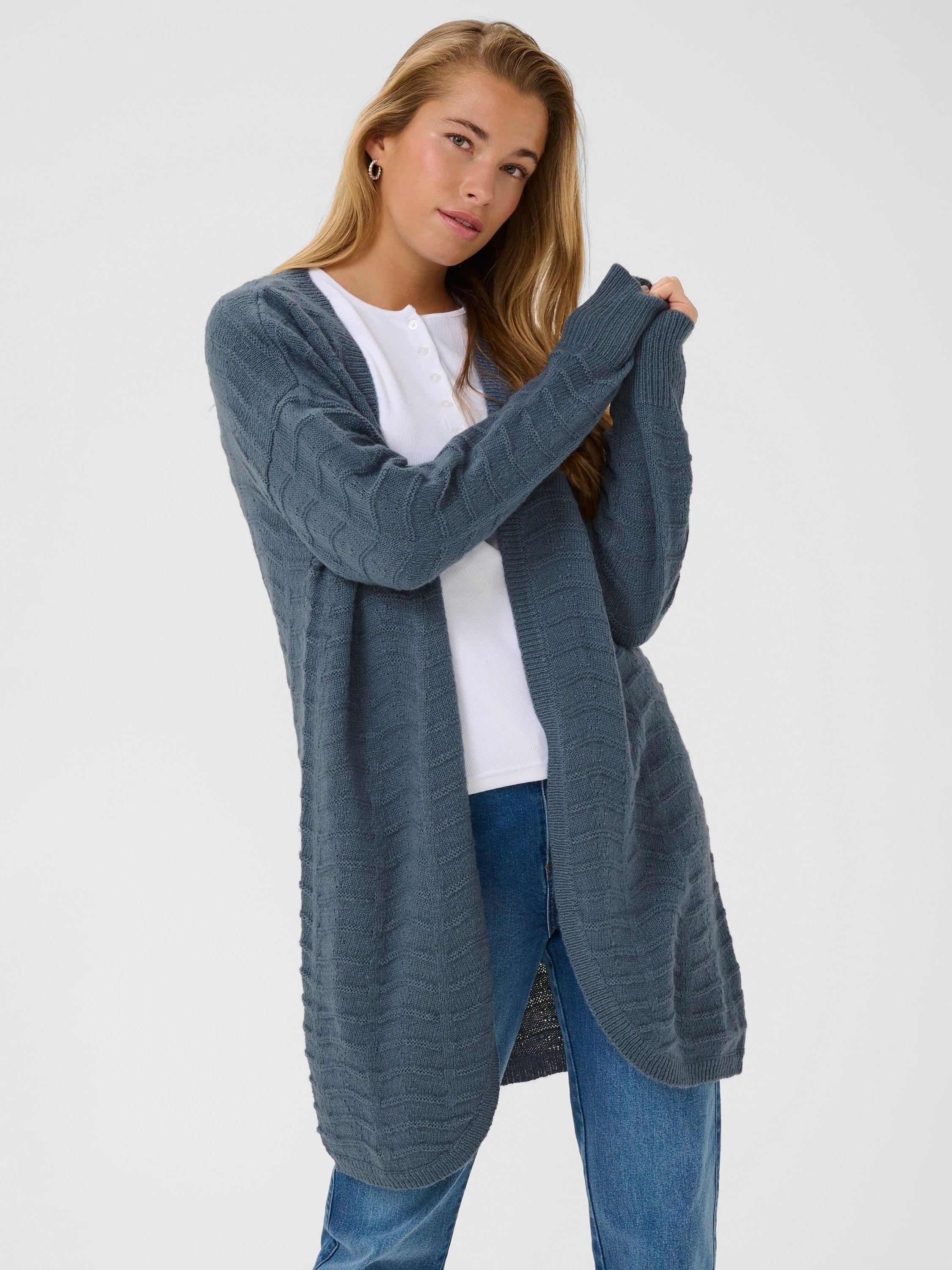 Product image 1 of 6, which shows KAFFE KAemria Longline Open Neck Cardigan, Mid Blue, L