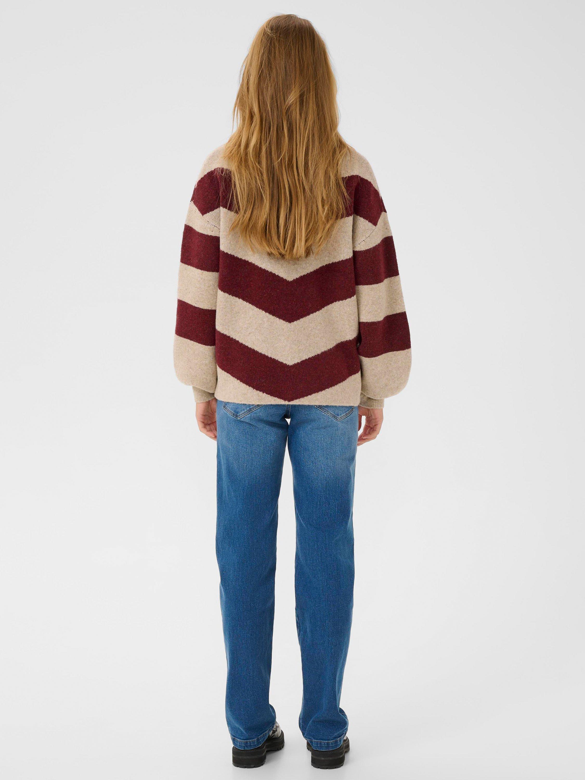 Product image 2 of 6, which shows KAFFE KAverana Striped Long Sleeve Wool Blend Pullover, Red/Multi, XS