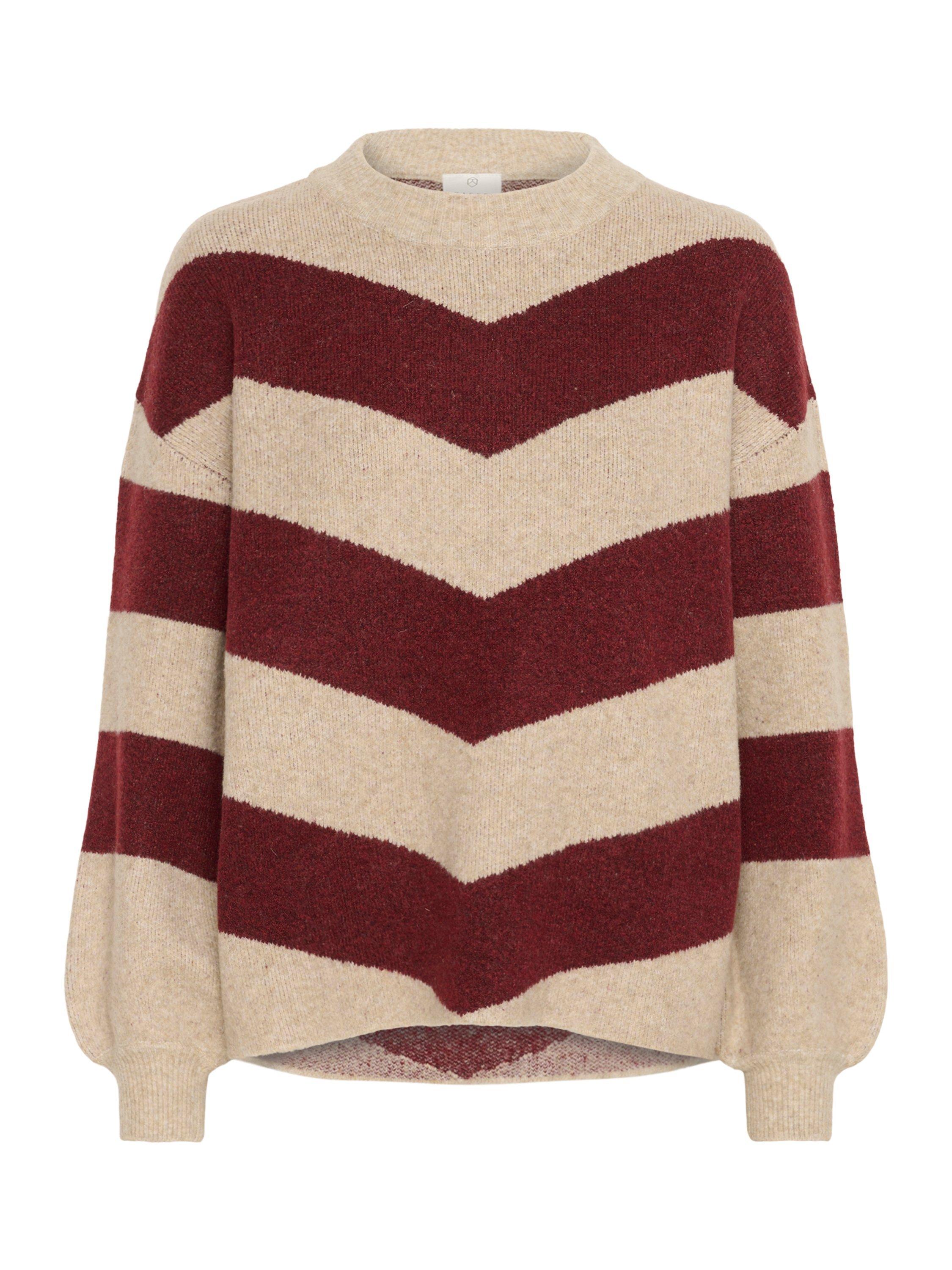 Product image 5 of 6, which shows KAFFE KAverana Striped Long Sleeve Wool Blend Pullover, Red/Multi, XS