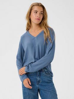 KAFFE Amber V Neck Blouse, Mid Blue
