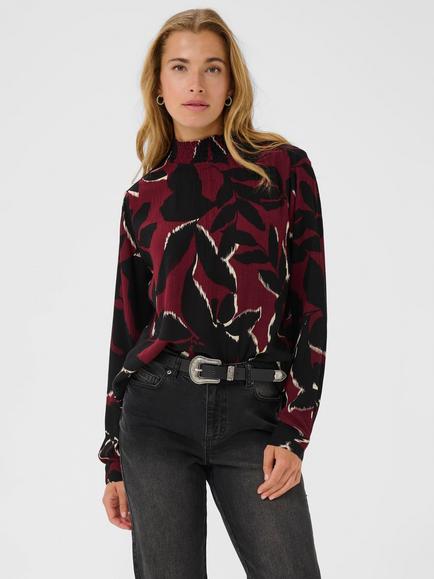 KAFFE KAamber Floral Print Smock Blouse, Red/Multi