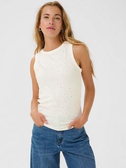 KAFFE KAcarna Rhinestone Studded Cotton Blend Top, White