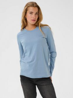 KAFFE KAmarin Long Sleeve Cotton Crew Neck T-shirt, Mid Blue
