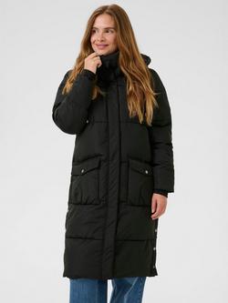 KAFFE KAanika Padded Longline Hooded Puffer Jacket, Black