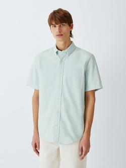 John Lewis Short Sleeve Striped Cotton Oxford Shirt, Green, Green