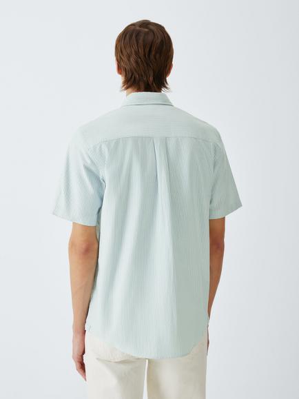 John Lewis Short Sleeve Striped Cotton Oxford Shirt, Green - view 2, Green